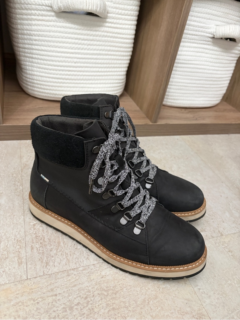 TOMS Women’s Black Lace-Up Ankle Boots - Casual Leather Style